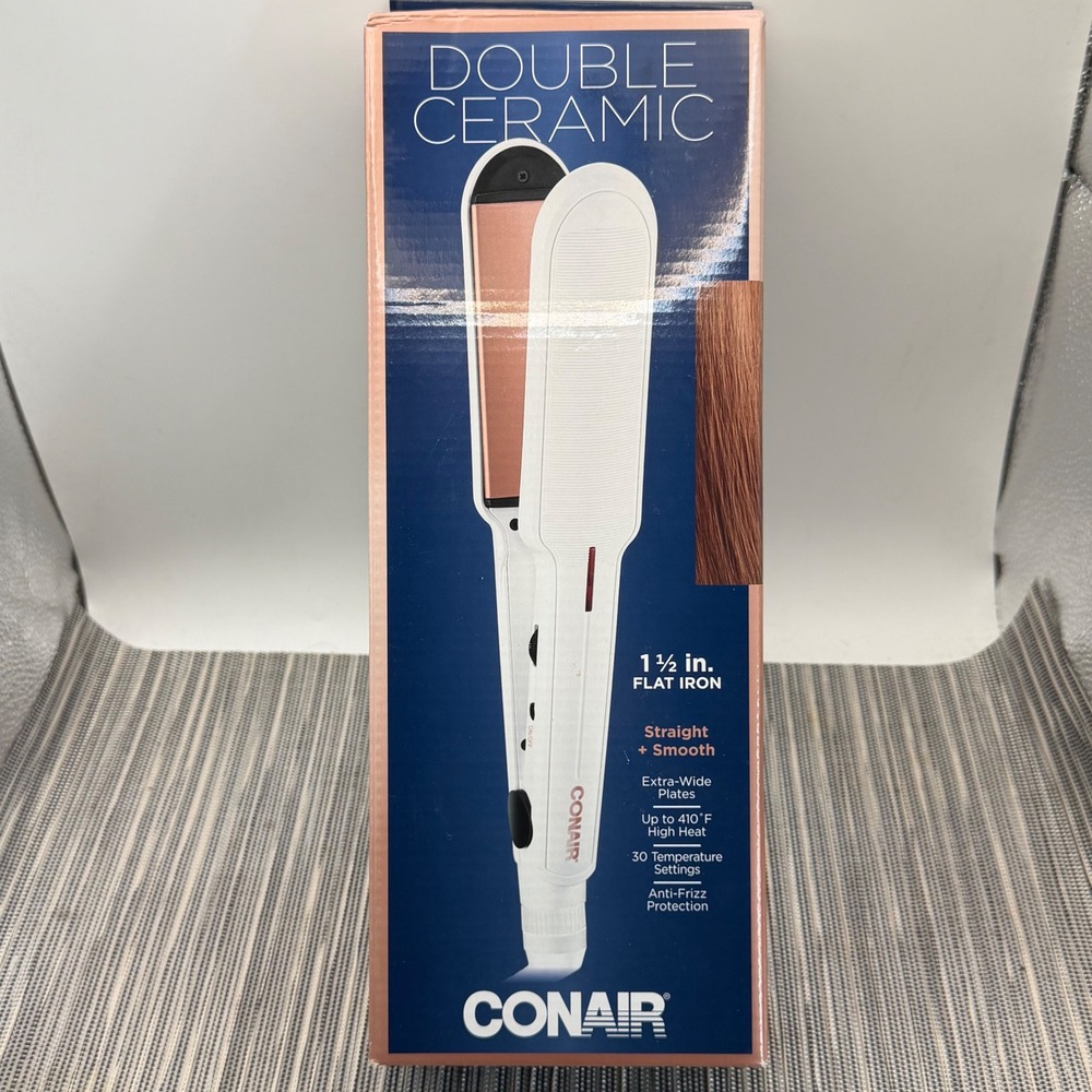 Conair Double Ceramic 1.5 Inch Flat Iron White Rose Gold Wide Plate CS222